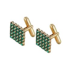 1.20 CT Round Cut Real Emerald Men's Cufflink 14K Yellow Gold Plated