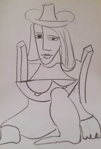 Drawing painting abstract 30x42 cm modern expressive D.schmidt portrait nude - Picture 1 of 1