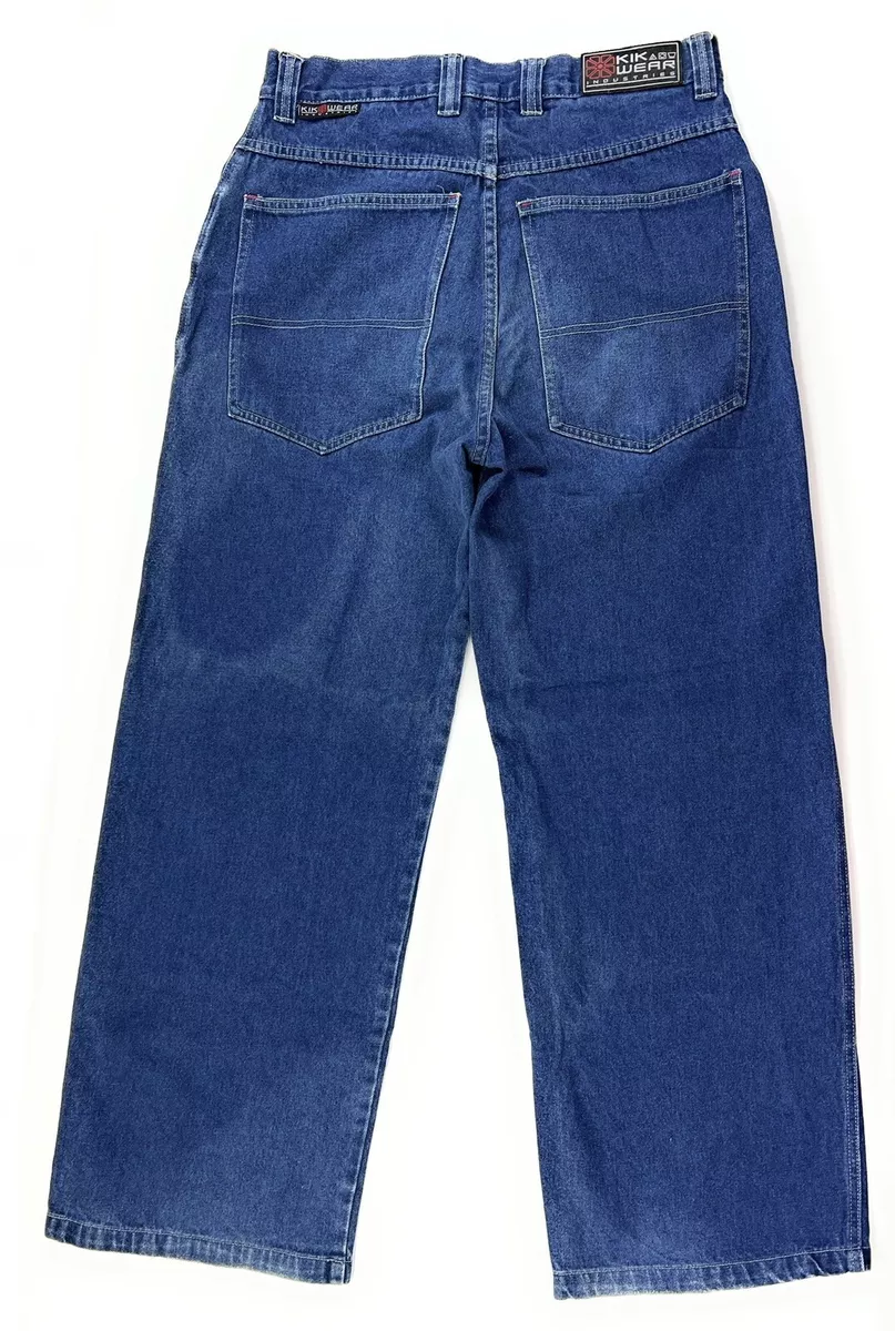 Kikwear Jeans Mens 34x30 Y2K Wide Leg Phat Pants Baggy Skate Rave Goth Denim