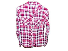 Womens Long Sleeve Button Up Plaid Flannel Shirt, Size S  2