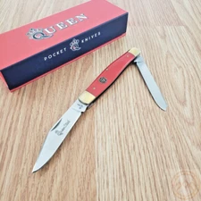 Queen Moose Pocket Knife Stainless Steel Blades Red Smooth Synthetic Handle 52R