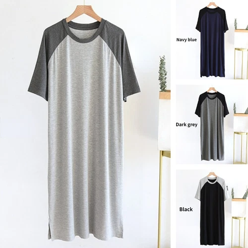 Men Cotton Nightshirt Nightwear Sleepwear Pajama Nightdress Loose Comfy Soft - Bild 2 von 21