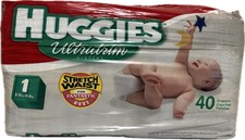 Vintage Huggies Ultratrim Baby Diapers 40 Count Size 1 Small 8-14lbs