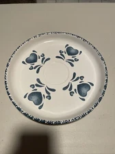 Vintage Home Trends Stoneware Snack Plate with Blue Hearts and Decorated Trim  