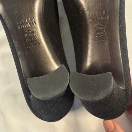 Stuart Weitzman Textured Saffiano Leather Black Heel Slip On Pump Size 10 Formal - Picture 5 of 9