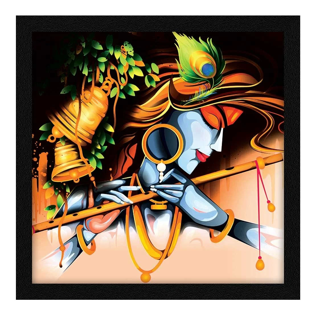 Lord Krishna Flute Wall Art Framed Painting 13 X 13 inches