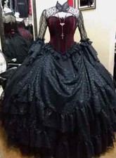 Gothic Black Wedding Dresses Lace Long Sleeve Floor Length Lace-up Bridal Gowns
