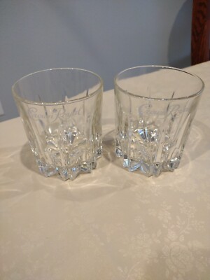 Set Of Two Crown Royal Whiskey Lowball Crystal Starburst Glass Italy
