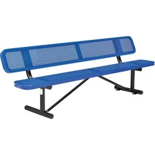 96" Perforated Metal Outdoor Picnic Bench with Backrest Blue