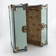 Vintage Light Mint Green Doll Wardrobe Steamer Trunk for 8" Doll Carrying Case