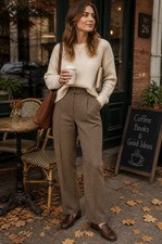 Pendleton Women's Brown Wool Tweed Pleated Straight Leg Dress Pants