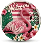 Tropical Flamingo Welcome Tin Metal Signs Home Décor Vintage pink flamingo hibis