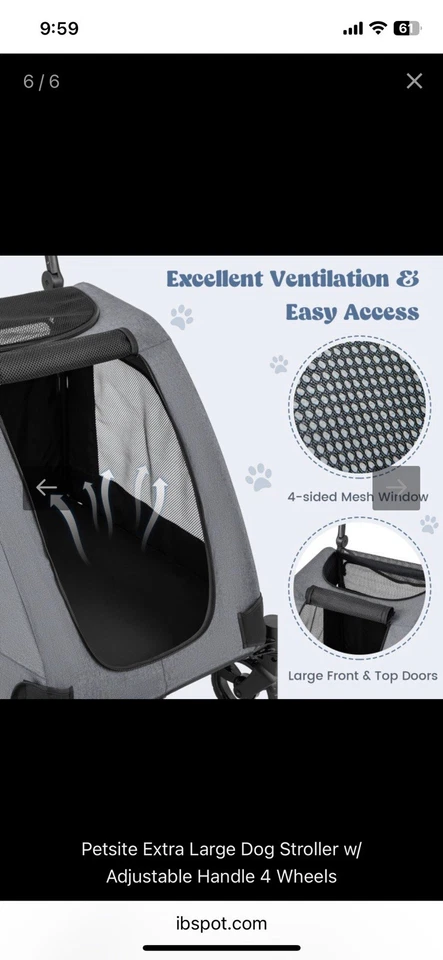 Petsite extra großer Hundekinderwagen mit verstellbarem Griff 4 Rollen Doppeleinstieg - Bild 4 von 4