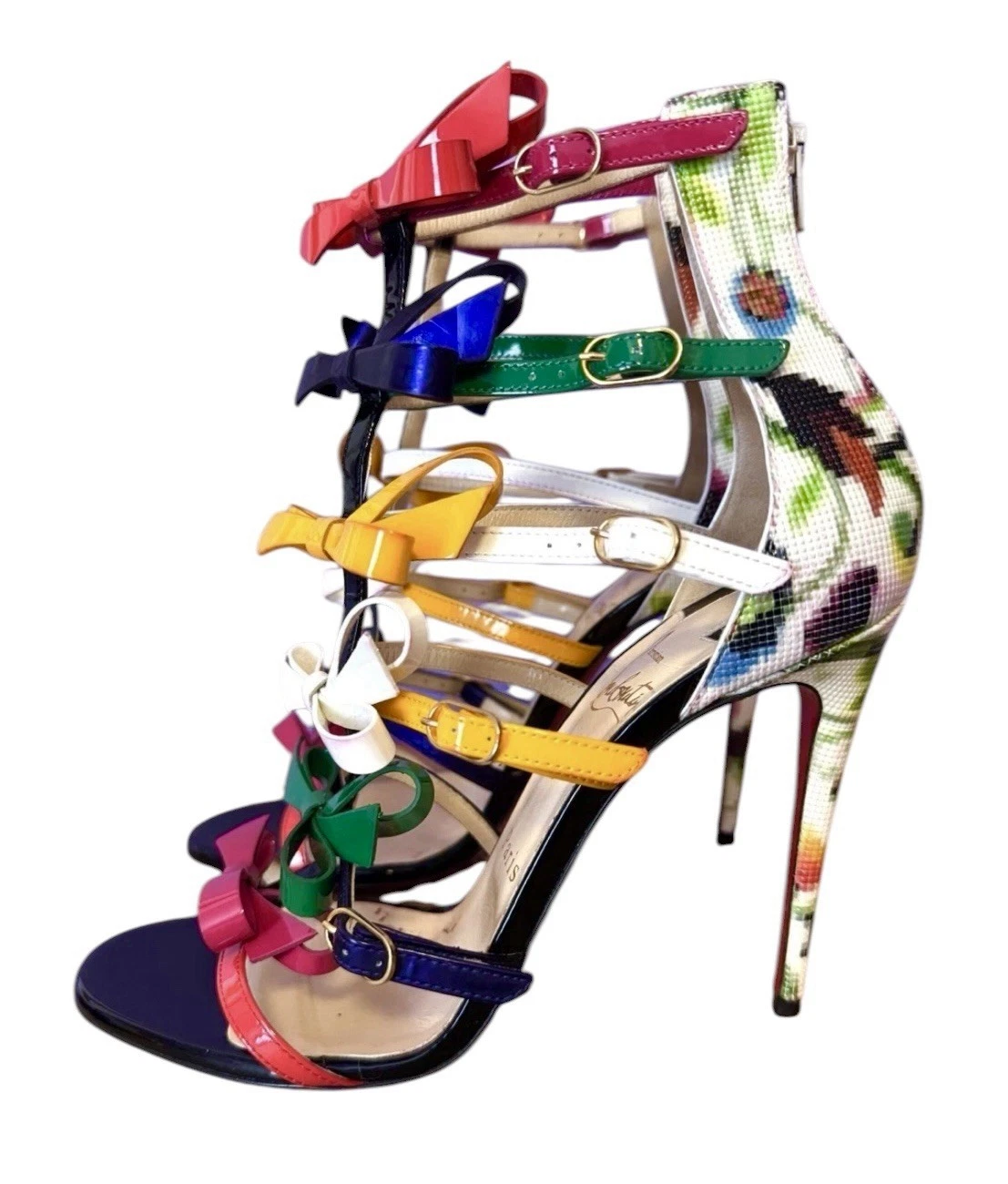 Christian Louboutin — Christian Louboutin Girlstrappy 100 Multicolor Strappy Sandals Heels Bow 37.5