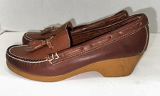VTG 70s 80s Dexter Wedge Gum Sole Leather Tassle Boho Shoes DEADSTOCK 6.5N