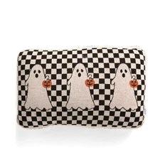 Checkered Halloween Ghost Pillow 14x22 Black & Cream BOO New