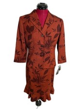 NWT Le Suit Skirt Suit Size 4P Floral Rust 2-Piece Set Blazer Skirt