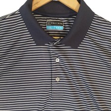 PGA Tour Polo Shirt Men XL Navy Blue White Striped Short Sleeve Golf Performance