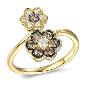 Le Vian 14K Yellow Gold Flower Cocktail Ring White Chocolate Diamonds - Size 10