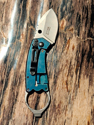 Kershaw Carabiner Pocketknife Manual Plain Edge Drop Point Frame Lock Blue