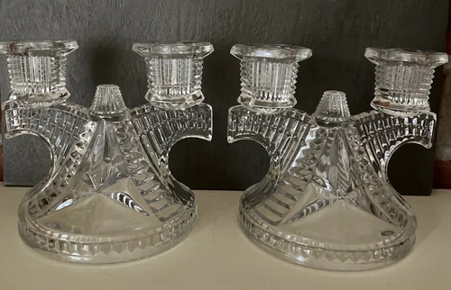 2 Vintage Federal Glass #2826 Wigwam Double Candle Holder