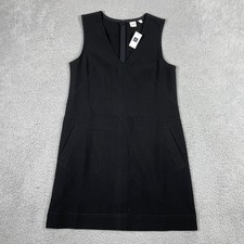 Gap V-Neck Shift Dress Womens Small Black Sleeveless Mini Pockets NEW