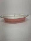 Vintage Pyrex Oval Divided " Pink Daisy" Casserole " Baking Dish. Mint!