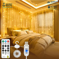 Lichtervorhang Innen 3X3M 300 Leds USB Mit Fernbedienung 8 Modi Deko Weihnachten