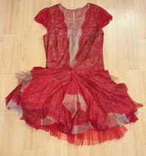 Ice skating dress adult Sz Med Zigzag Skirt Red with Lots Of Tulle Lined OOAK