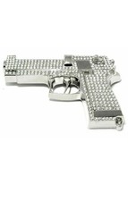 Gun Belt Buckle Iced Style Silver Metal Full of Rhinestones Revolver Pistols Men