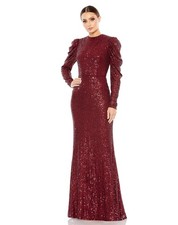 Mac Duggal Wine Burgundy Sequin Juliet Sleeve Trumpet Gown Size 8 $398