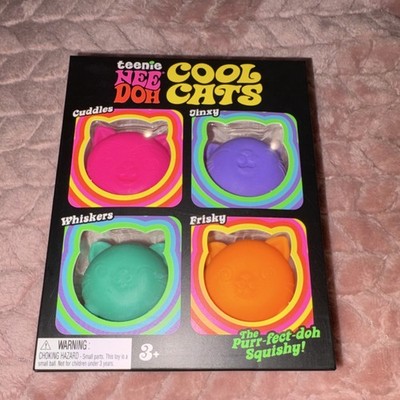 Nee Doh Cool Cats Squishy Squeeze Ball Cat Shape Pink Purple Green Orange Set