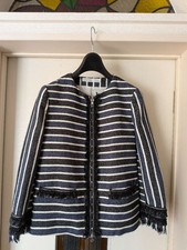 sacai luck Borderless Stripe Collarless Jacket Tweed Fringed S Good Condition