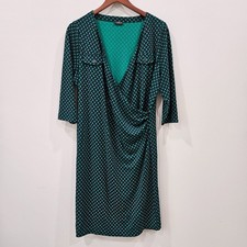Talbots Womens Faux Wrap Dress 1XP Navy Green Ruched Geometric Stretch Comfort