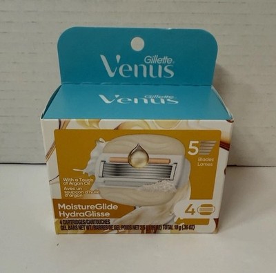 New Gillette Venus MoistureGlide  4 Cartridges (5 Blades) Argan Oil