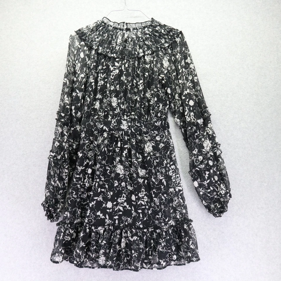 Vestido Topshop Mujer 6 Fiesta Transparente Volantes Forrado Negro Floral Manga Larga Foto 2 de 4