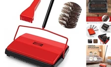  Carpet Floor Sweeper Manual with Horsehair, Non Electric Quite Rug Roller 