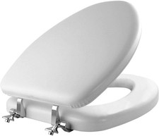 Padded Toilet Seat W/ Chrome Hinges Soft Vinyl over Wood Core Seat Made in USA