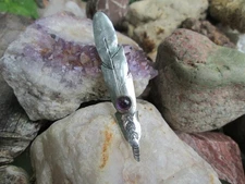 Sterling Silver Amethyst Long Feather Brooch Pendant Vintage Navajo stampings