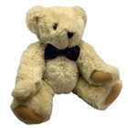 Vermont Teddy Bear Fully Jointed Plush Butter Cream Blue Red Bowtie 15 in