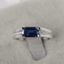 2.50 Ct Emerald Cut Simulated Blue Sapphire 925 Sterling Silver Anniversary Ring