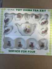 Vtg 12-Piece Summco Toy China Tea Set featuring Teddy Bears.