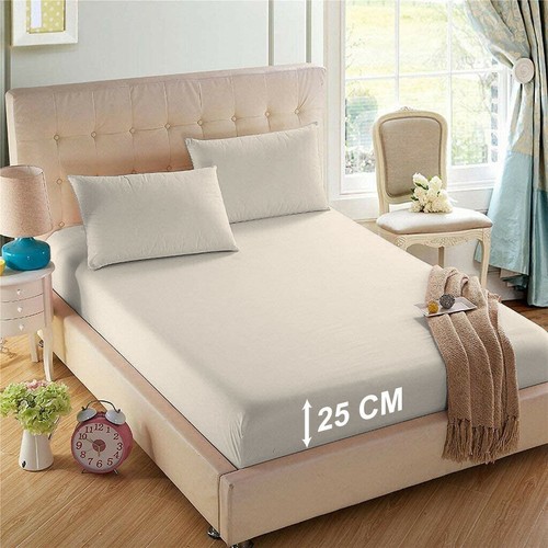 Sábana de cama de polialgodón de 25 cm de buena calidad 144 TC fácil cuidado resistente - Imagen 17 de 19