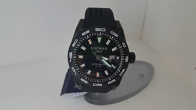 Locman Stealth 215 Uhr Schwarz Stahl Silikon Titanboden 300 Meter Watch