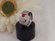 Edelstahl Ring Spannring Koralle rot Edelstein Bandring Damen Korallenring 9 mm