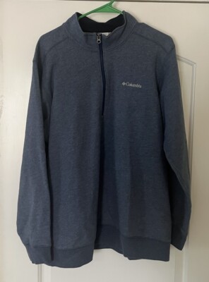 Mens COLUMBIA Quarter Zip Navy Blue Light Fleece Jacket Size Large Clean