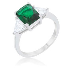 Classic Emerald Cubic Zirconia 4.5ct Rhodium Plated Engagement Ring