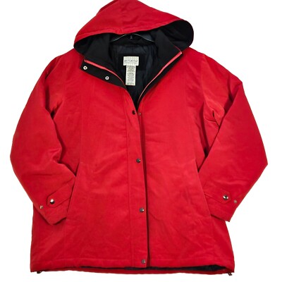 White Stag Womens Plus Coat / Jacket Sz 2XL Red Hood Button Up Full Zipp Lined