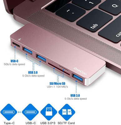 USB C Hub Adapter for Macbook Pro/Air M1 M2 M3 2023-2016, 6 In-1 USB-C Access...