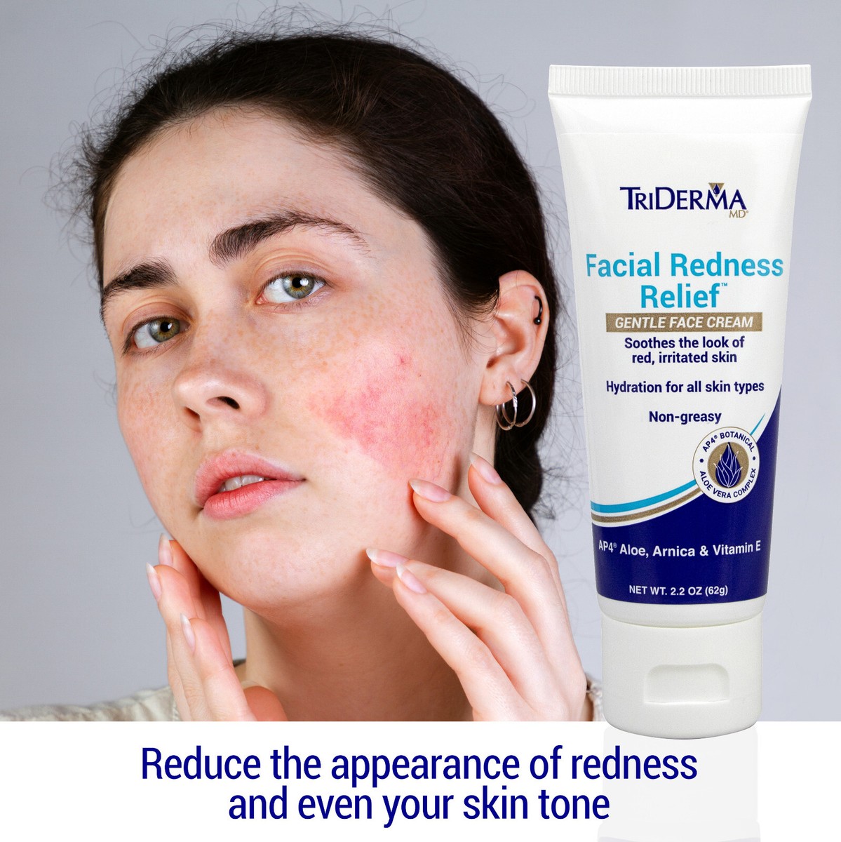 TriDerma Facial Redness Relief Gentle Face Cream, 2.2 Ounces